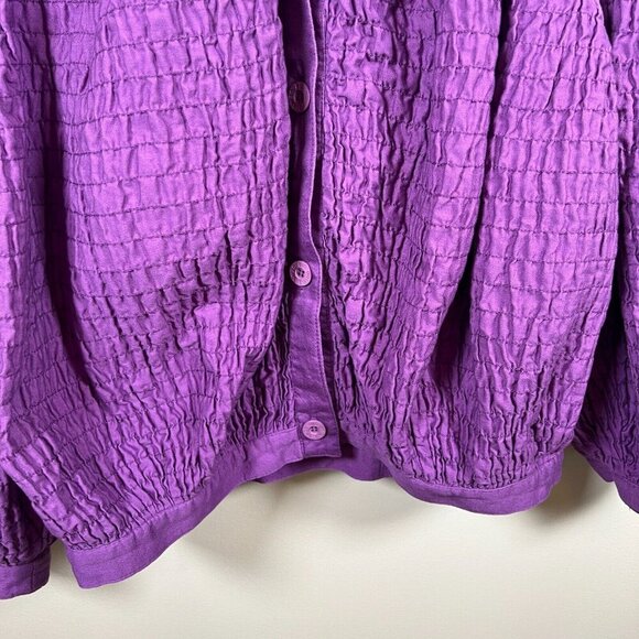 Vintage Gene Ewing BIS Crinkle Jacket Size Small Purple 80s Button Front USA - Picture 6 of 10